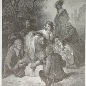 Dore, Fables, Lovelorn Lion, Shepherd and Sea, Bookplate, Art, ~ 240706-WH 290